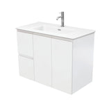 Fienza Joli Fingerpull Wall Hung Vanity Left Drawers (1 Taphole) 900mm Satin White/Matte White JOLM90ZL