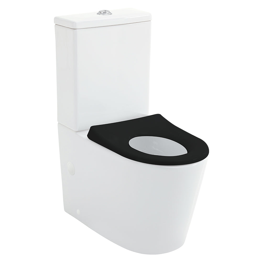 Fienza Isabella Junior Tornado Back To Wall Rimless Toilet Pan w/ Anti Vandal S Trap 160-230mm Gloss White w/ Gloss Black Seat K015GBB-2