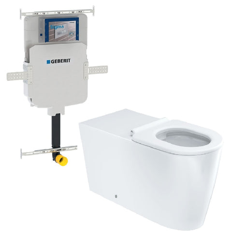 Fienza Isabella Care Wall Faced Toilet Suite (P Trap) White Seat - Geberit Sigma Cistern (No Button) - Gloss White K016W-GE