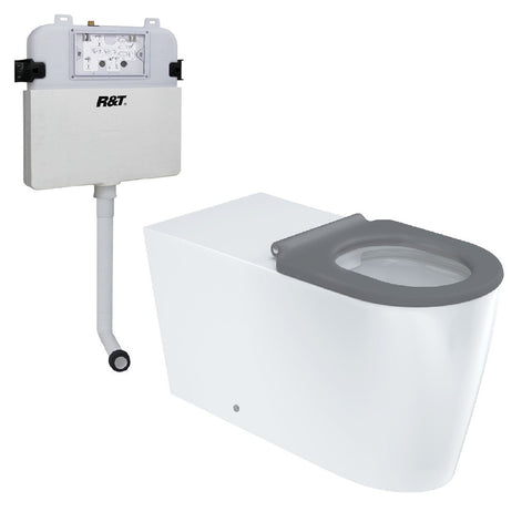 Fienza Isabella Care Wall Faced Toilet Suite (S Trap) Grey Seat - R&T Cistern w/White Flush Buttons - Gloss White K016GA-R&TW