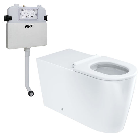 Fienza Isabella Care Wall Faced Toilet Suite (P Trap) White Seat - R&T Cistern w/ White Flush Button - Gloss White K016W-R&TW