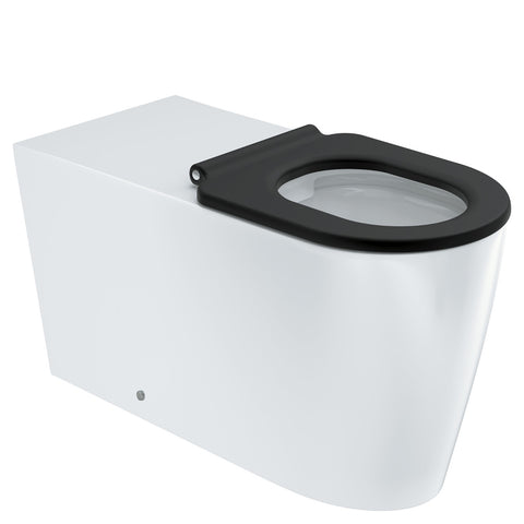 Fienza Isabella Care Wall Faced Suite S Trap R&T Cistern w/ White Flush Buttons Gloss White w/ Matte Black Seat K016MBA-RTW