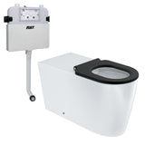 Fienza Isabella Care Wall Faced Toilet Suite (S Trap) Matte Black Seat - R&T Cistern w/ White Flush Buttons - Gloss White K016MBA-R&TW