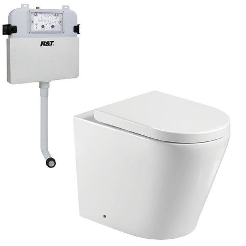 Fienza Isabella Wall Faced Pan (P Trap) & R&T In Wall Cistern (No Button) Gloss White K019-R&T