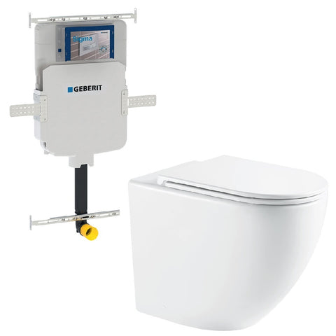 Fienza Alix Wall Faced Toilet Slim Seat (S Trap) Geberit Sigma In Wall Cistern (No Button) Gloss White K025A-GE-2