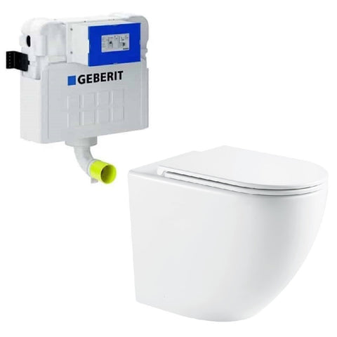 Fienza Alix Wall Faced Toilet Slim Seat (S Trap) Geberit Kappa Under Counter Cistern (No Button) Gloss White K025A-GK-2