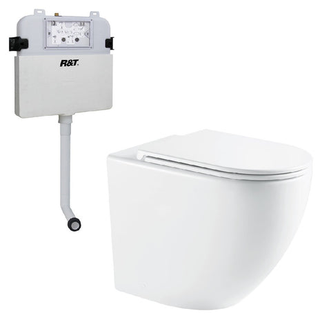 Fienza Alix Wall Faced Toilet Slim Seat (S Trap) R&T In Wall Cistern (No Button) Gloss White K025A-R&T-2