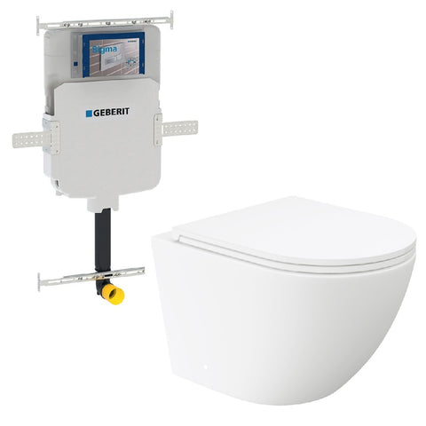 Fienza Koko Tornado Wall Hung Toilet Suite w/ Slim Seat (P Trap) Geberit Sigma Cistern (No Button) Gloss White K2376W-GE-2