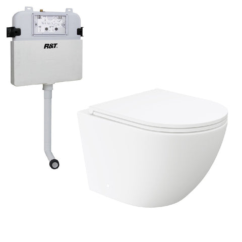 Fienza Koko Tornado Wall Hung Toilet Suite w/ Slim Seat (P Trap) R&T Cistern (No Button) Gloss White K2376W-R&T-2