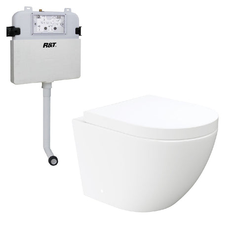 Fienza Koko Tornado Wall Hung Toilet Suite w/ R&T Cisterns (No Button) Gloss White K2376W-R&T