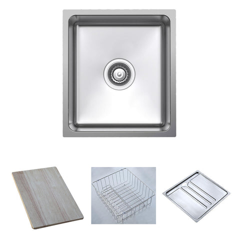 Argent Verve Sink Single Bowl 390x440mm (No Tap Hole) (Inc. Food Board, Dish Rack & Drainer Tray) Stainless Steel KS1039000FDTB