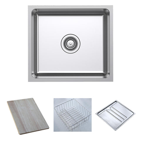 Argent Verve Sink Single Bowl 490x440mm (No Tap Hole) (Inc. Food Board, Dish Rack & Drainer Tray) Stainless Steel KS1049000FDTB