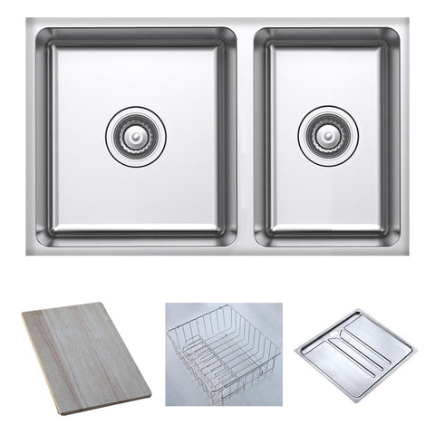 Argent Verve Sink 1 & 3/4 Bowl 670x440mm (No Tap Hole) (Inc. Food Board, Dish Rack & Drainer Tray) Stainless Steel KS1067220FDTB