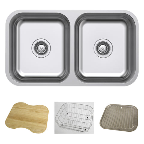 Argent Tempo Sink Double Bowl 785x450mm (No Tap Hole) (Inc. Food Board, Dish Rack & Drainer Tray) Stainless Steel KS3078230FDTB