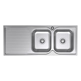 Argent Format Double Bowl Sink 1180mm (Inc Left Hand Drainer) 1 Taphole Stainless Steel KS411824L