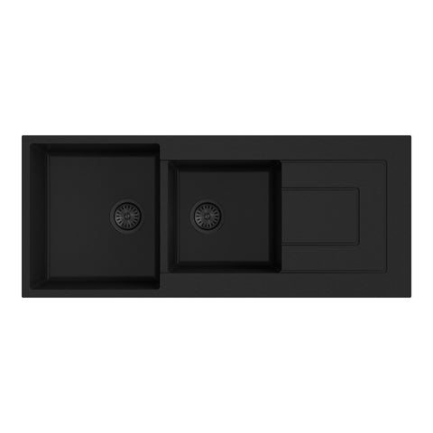 Argent Grace Sink 1& 3/4 Bowl 1160x440mm w/ Drainer (No Tap Hole) Matte Black KS5116220NMB