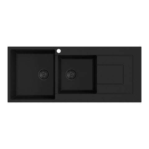 Argent Grace Sink 1& 3/4 Bowl 1160x440mm w/ Right Hand Drainer & 1 Tap Hole Matte Black KS5116222RMB