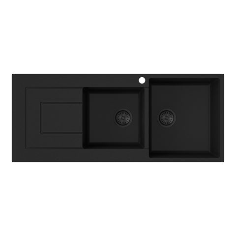 Argent Grace Sink 1& 3/4 Bowl 1160x440mm w/ Left Hand Drainer & 1 Tap Hole Matte Black KS5116224LMB