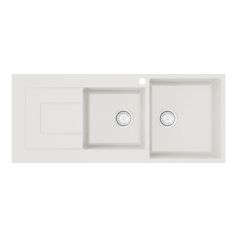 Argent Grace Sink 1& 3/4 Bowl 1160x440mm w/ Left Hand Drainer & 1 Tap Hole White KS5116224LWH