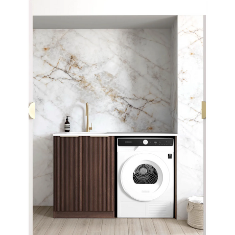 Otti Havana Fluted Laundry Cabinet 1300mm Sable Walnut / Pure White Top LA-1300-HASW-PW