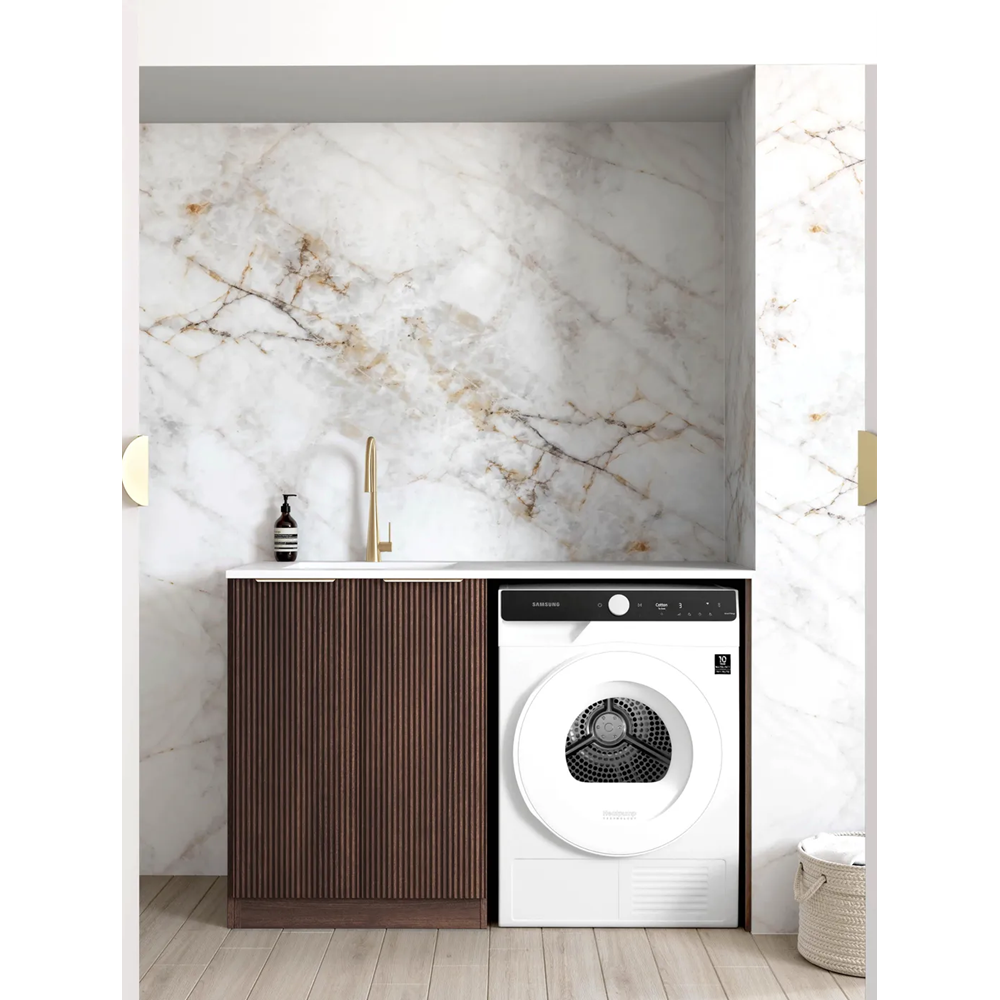Otti Havana Fluted Laundry Cabinet 1300mm Sable Walnut / Cloudy Carrara Top LA-1300-HASW-CA