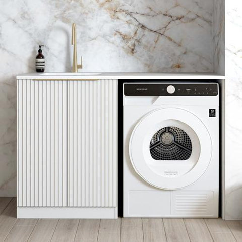 Otti Noosa Fluted Laundry Cabinet 1300mm White / Matte White Top LA-1300-NSW-MW