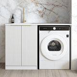 Otti Noosa Fluted Laundry Cabinet 1300mm White / Cloudy Carrara Top LA-1300-NSW-CA