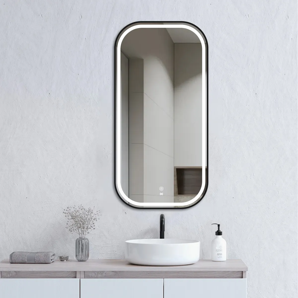 Otti Newport Soft Square Led Mirror 900x450mm Black Metal Frame LED-SQM9045B_O
