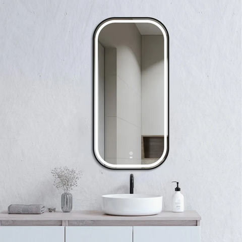Otti Newport Soft Square Led Mirror 900x450mm Black Metal Frame LED-SQM9045B_O