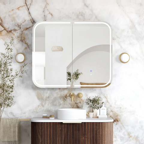 Otti Led Newport Shaving Cabinet 900x750mm Premium Edition Sable Walnut LED-SSQ9075SW-VP