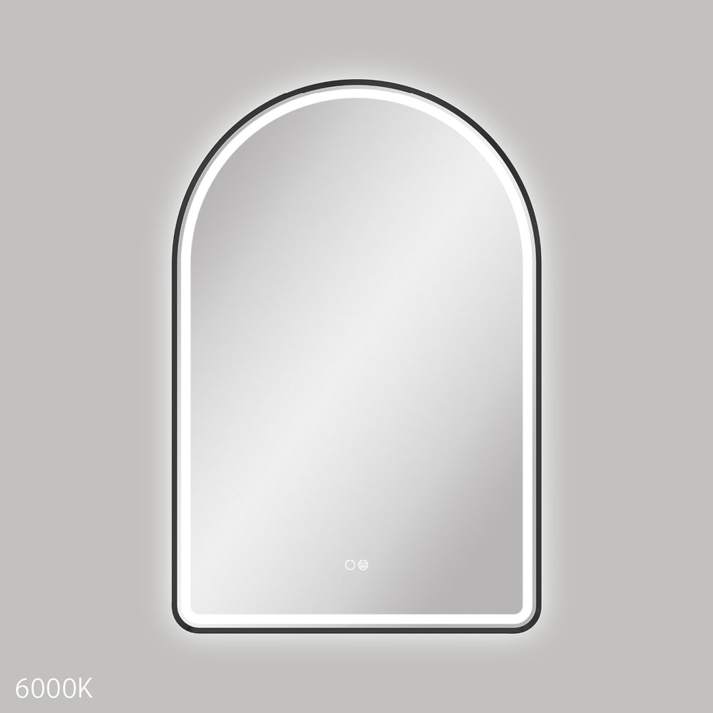 Fienza Valentina Led Arched Framed Mirror 600x900mm w/ Dimming & Demister Matte Black LED6090FAB