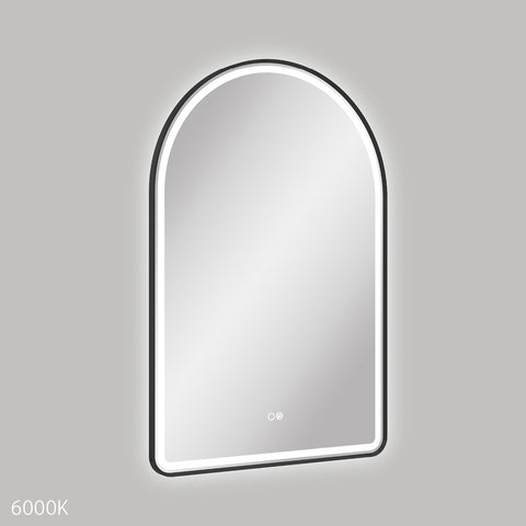 Fienza Valentina Led Arched Framed Mirror 600x900mm w/ Dimming & Demister Matte Black LED6090FAB