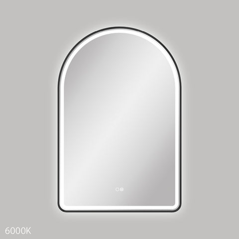 Fienza Valentina Led Arched Framed Mirror 600x900mm w/ Dimming & Demister Matte Black LED6090FAB