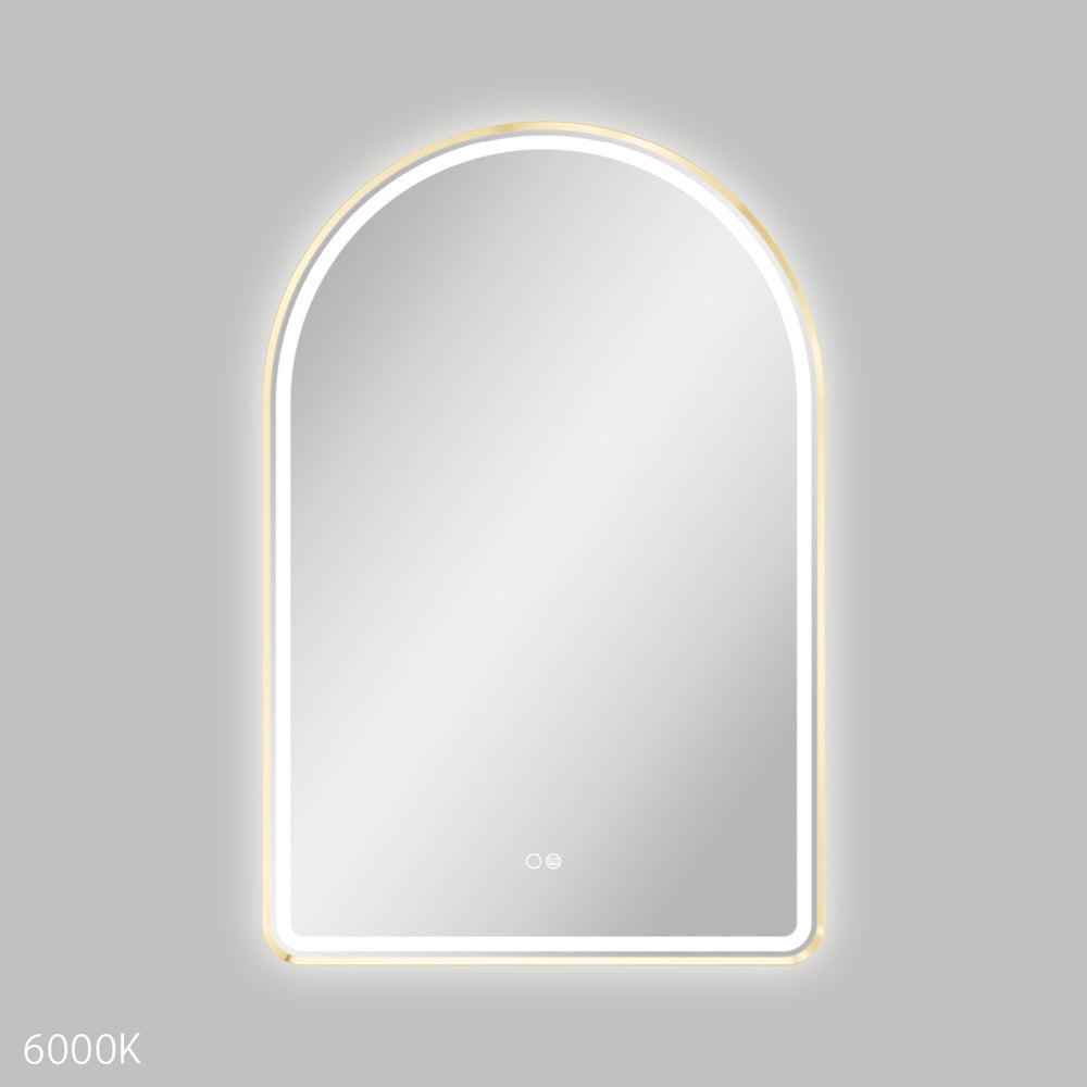 Fienza Valentina Led Arched Framed Mirror 600x900mm w/ Dimming & Demister Urban Brass LED6090FAUB