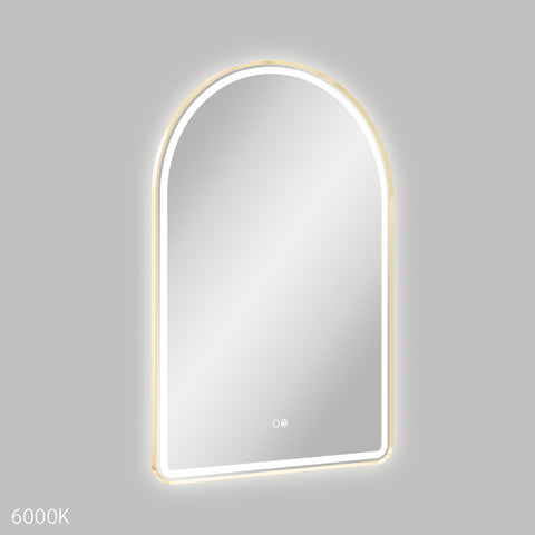 Fienza Valentina Led Arched Framed Mirror 600x900mm w/ Dimming & Demister Urban Brass LED6090FAUB