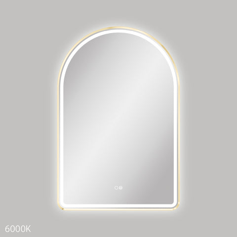 Fienza Valentina Led Arched Framed Mirror 600x900mm w/ Dimming & Demister Urban Brass LED6090FAUB
