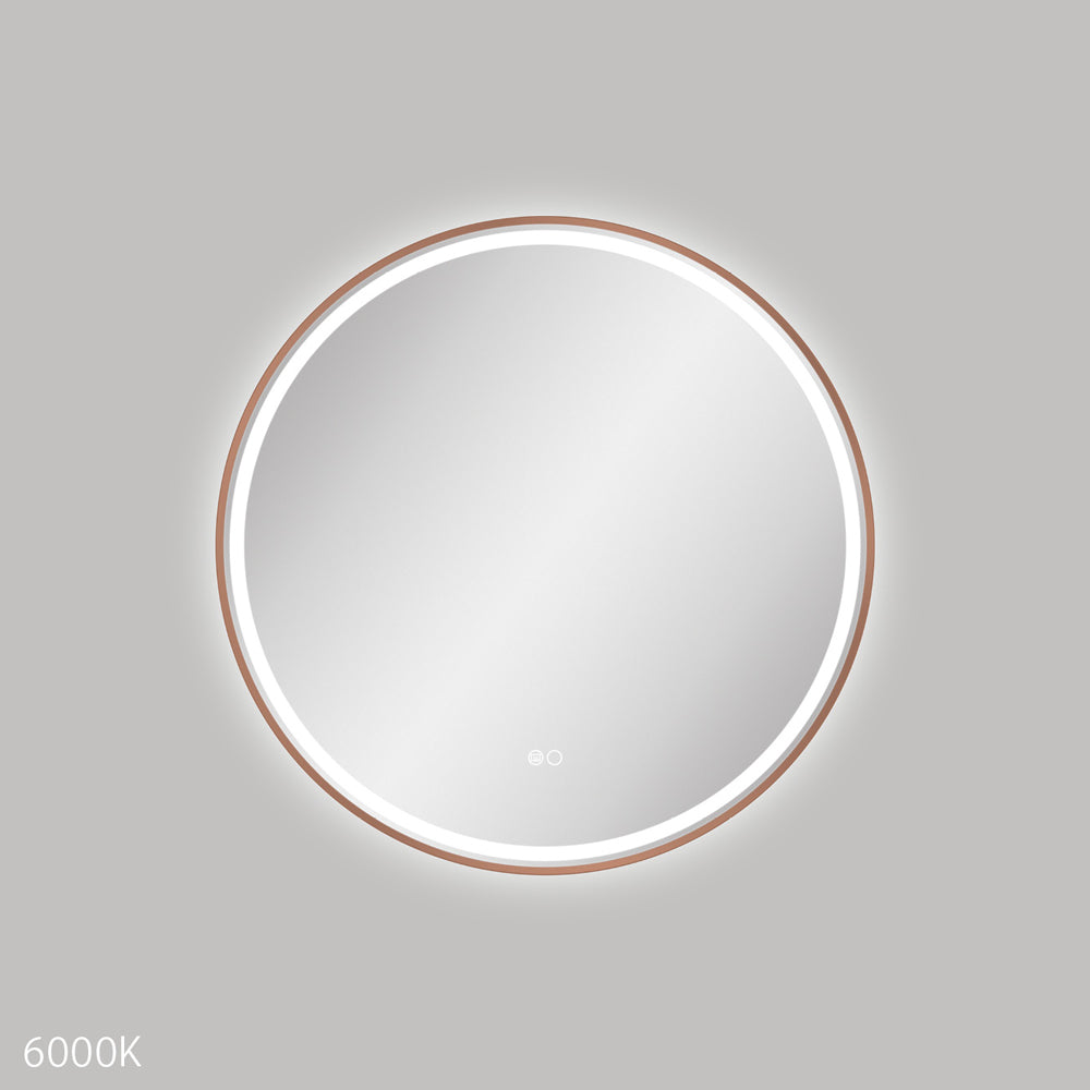 Fienza Reba Led Round Framed Mirror 700mm w/ Dimming Sensor & Demister Brushed Copper LED700FRCO
