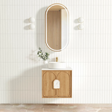 Otti Laguna Wall Hung Vanity 600mm Natural American Oak / Pure White Top LG600NSTUD-PW