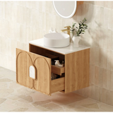 Otti Laguna Wall Hung Vanity 600mm Natural American Oak / Pure White Top LG600NSTUD-PW