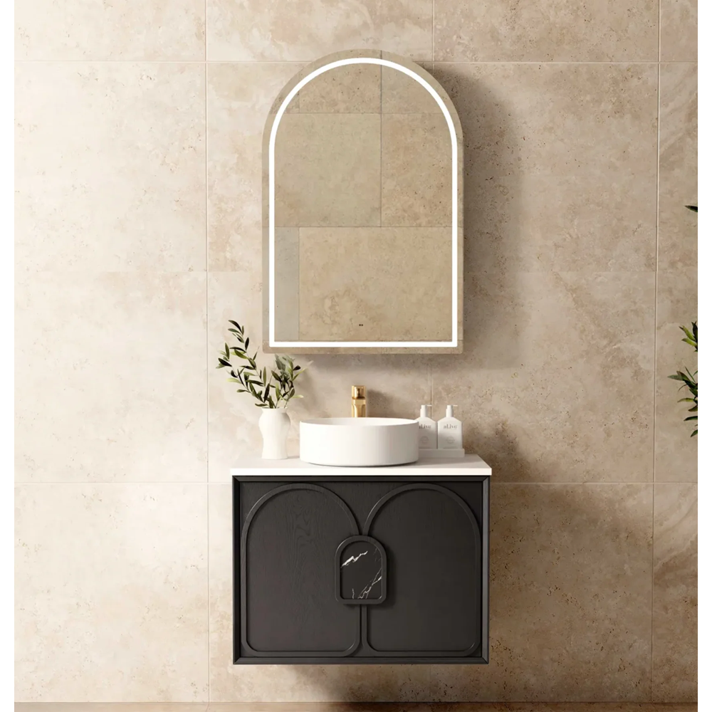 Otti Laguna Wall Hung Vanity 750mm Black American Oak / Pure White Top LG750BSTUD-PW