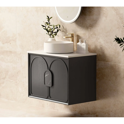Otti Laguna Wall Hung Vanity 750mm Black American Oak / Matte White Top LG750BSTUD-MW