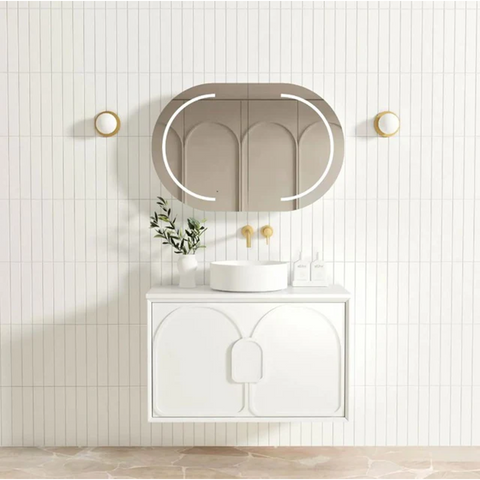 Otti Laguna Wall Hung Vanity 900mm Satin White / Pure White Top LG900WSTUD-PW