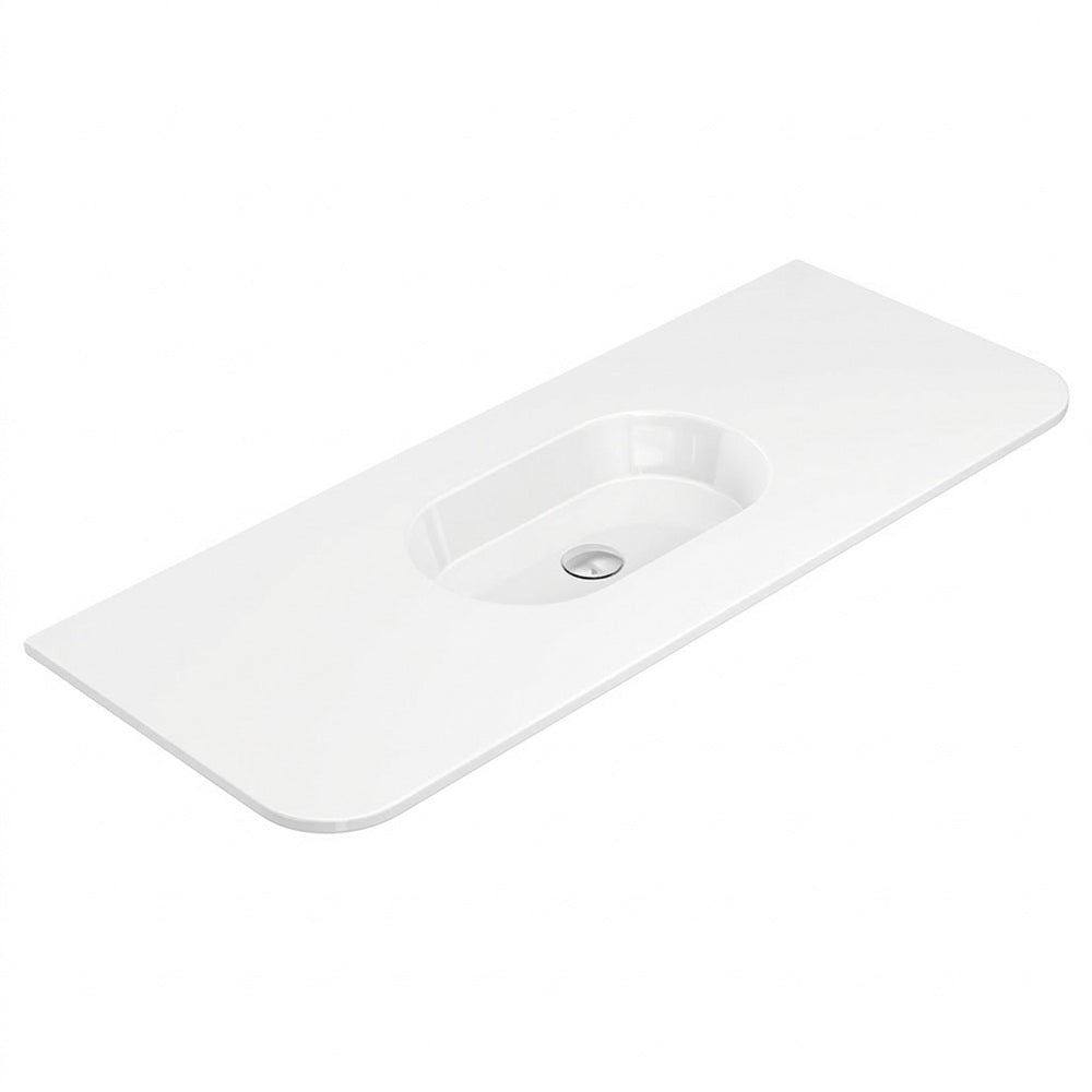 Fienza Lola Curved Inset Basin 1200x460mm (No Taphole) w/ Overflow Single Bowl Gloss White LOL120-0