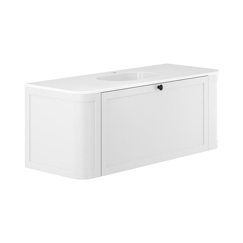 Fienza Lola Curved Wall Hung Vanity 1200mm (1 Taphole) Shaker 2 Drawers Satin White LOL120CM