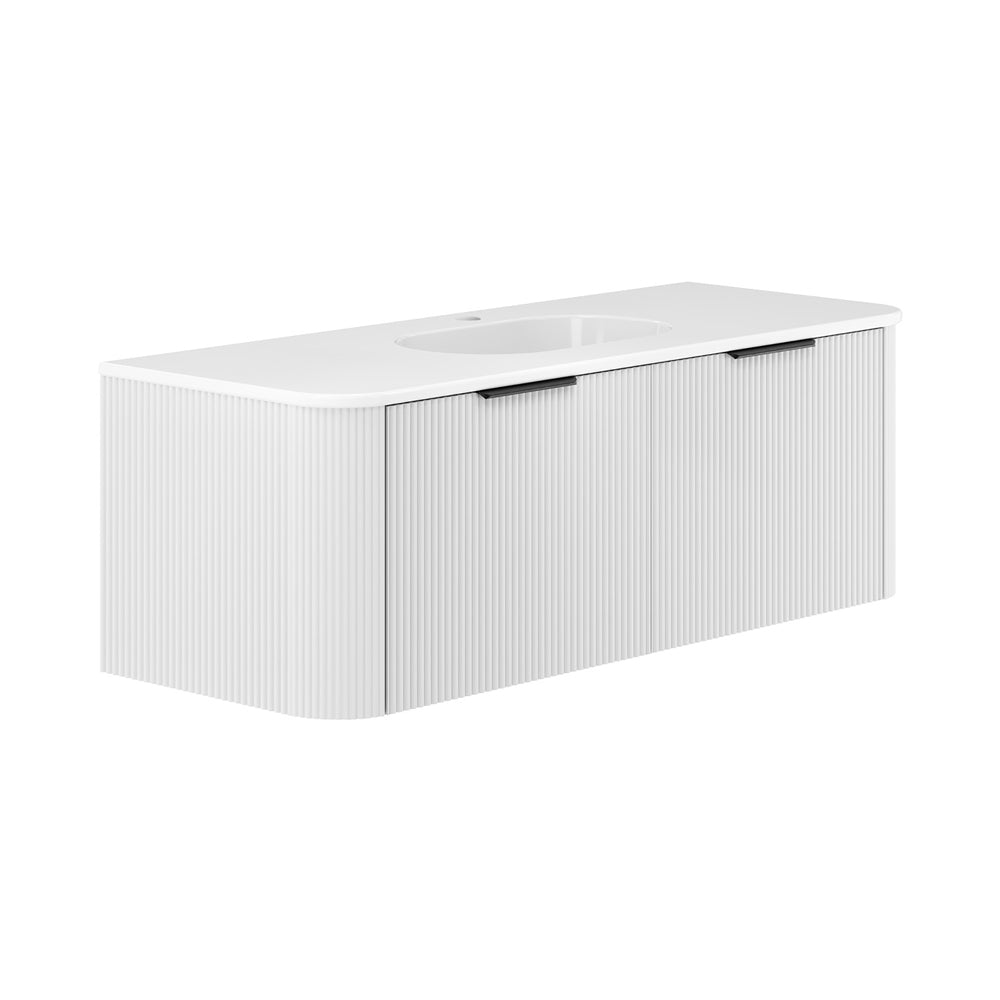 Fienza Lola Curved Wall Hung Vanity 1200mm (1 Taphole) 2 Drawers Satin White LOL120UW
