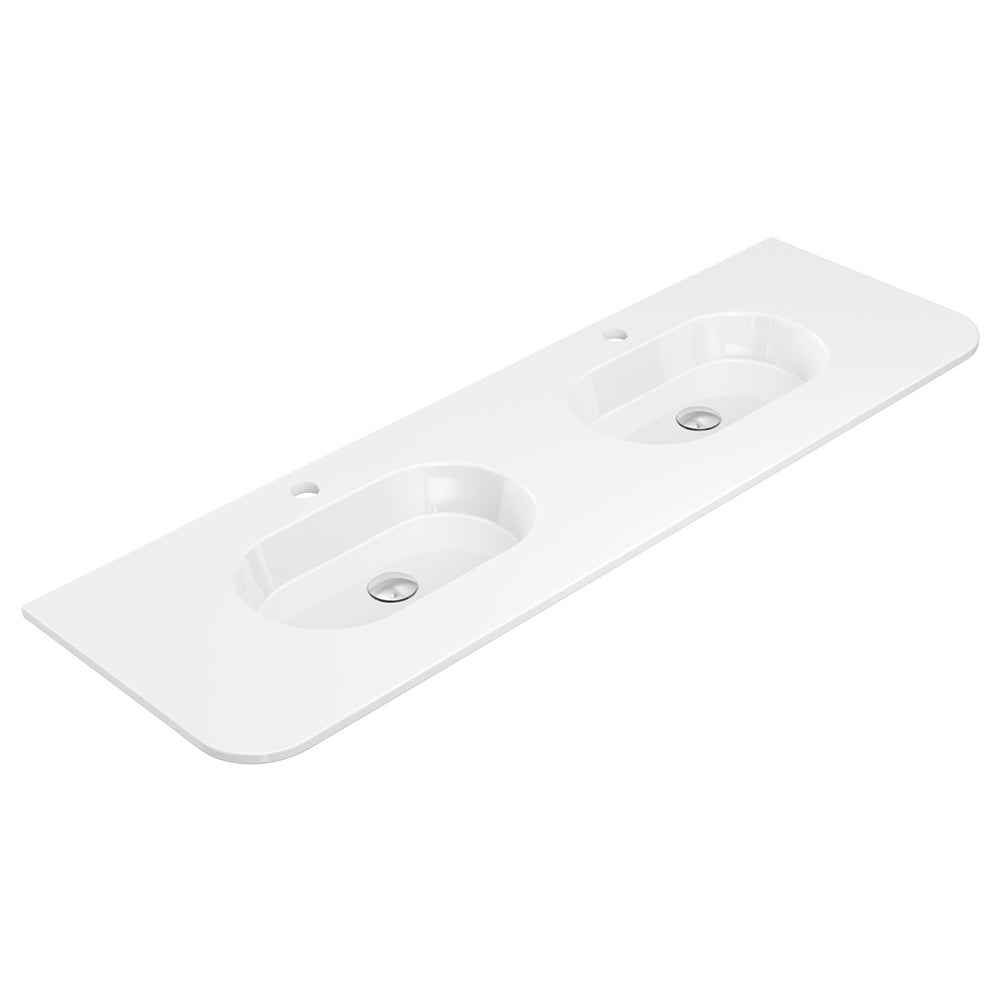 Fienza Lola Curved Inset Basin 1500x460mm (1 Taphole) w/ Overflow Double Bowl Gloss White LOL150D