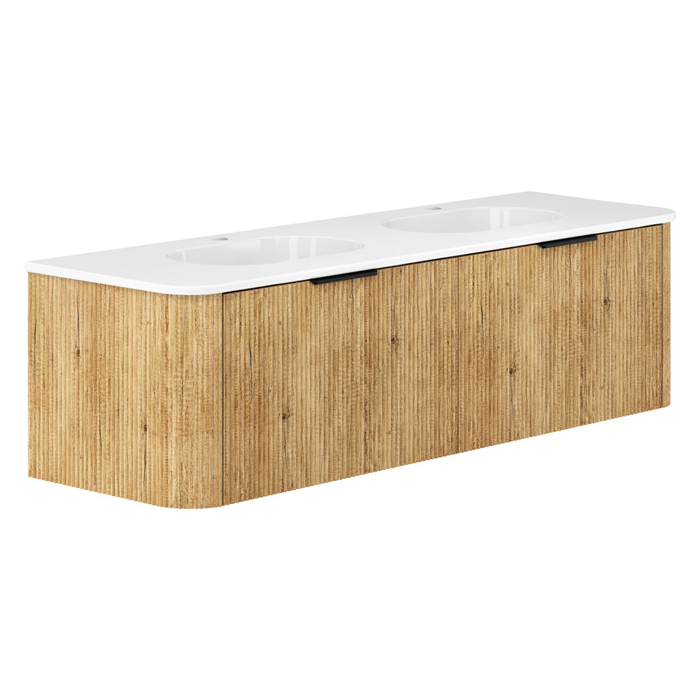 Fienza Lola Curved Wall Hung Vanity 1500mm (1 Taphole) 2 Drawers Scandi Oak LOL150USD