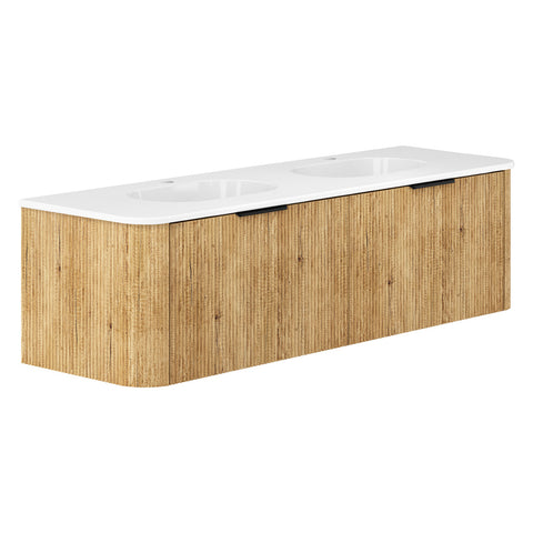 Fienza Lola Curved Wall Hung Vanity 1500mm (1 Taphole) 2 Drawers Scandi Oak LOL150USD
