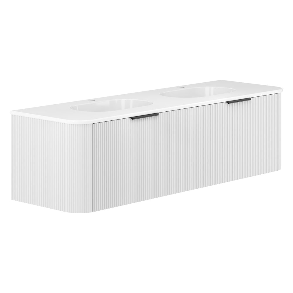 Fienza Lola Curved Wall Hung Vanity 1500mm (No Taphole) 2 Drawers Satin White LOL150UWD-0