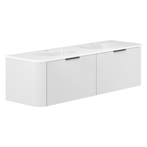 Fienza Lola Curved Wall Hung Vanity 1500mm (No Taphole) 2 Drawers Satin White LOL150UWD-0